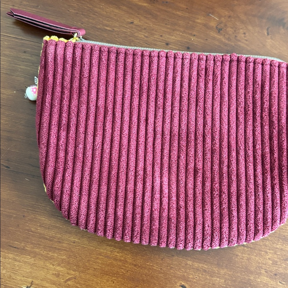Ipsy Yellow and Burgundy Corduroy Cosmetic Bag
